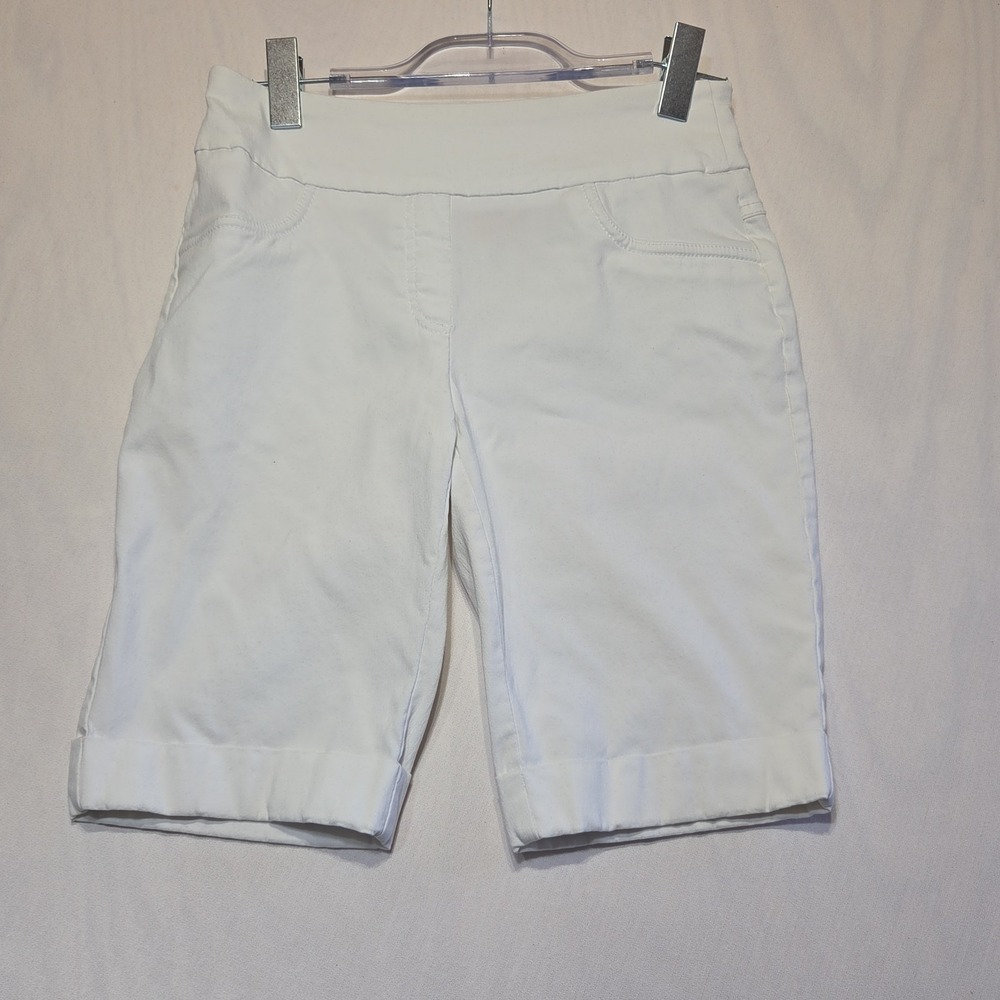 Ruby Rd Petite White Pull On Bermuda Shorts Stretch Cuffed Pockets